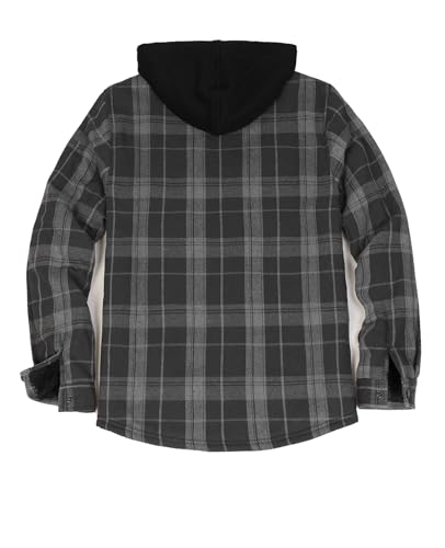 Image of ZENTHACE Men's Sherpa Lined Full Zip Hooded Plaid Shirt Jacket