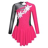 AMENGJ Maillot Gimnasia Ritmica Vestido de Leotardo con Falda for niñas, con Brillantes Diamantes de imitación, for Patinaje artístico, Ballet, Danza lírica, Gimnasia rítmica y Flores(Pink,8)