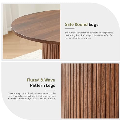 Image of 31.5 inch Round Dining Table for 2-4, Modern Farmhouse Kitchen Table with 2-Tier Storage Shelf, Small Wooden Circle Dining Tables with Fluted Base for Home Dining Room Living Room (Walnut)