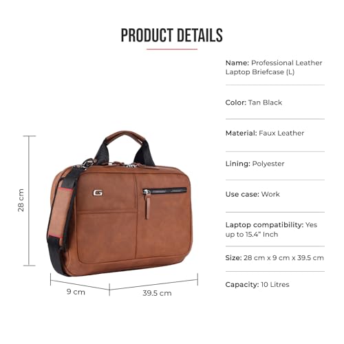 Image of Gear Professional 16L /12 inch Small Faux Leather Water Resistant Laptop Briefcase /Office Bag /Laptop Messenger Bag for Men /Women(Tan-Black)