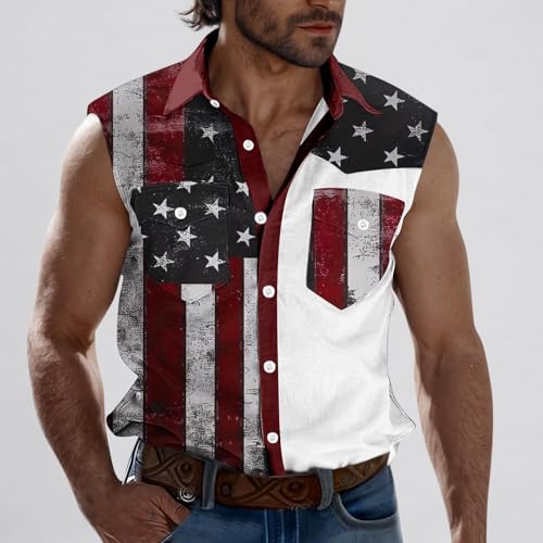 Independence Day Vests for Mens 4th of July High Neck USA Flag Sleeveless Star Striped Cami Tank Top Cardigan Thin Vest2