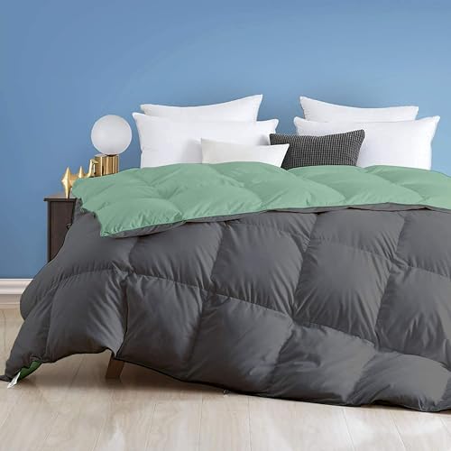 Image of Day Care - 600 GSM Hotel Quality-Down Alternative Reversible Comforter (90 inch x 90 inch Inches /228cm x 228cm) - Comforter Queen Size|Sage /Dark Grey