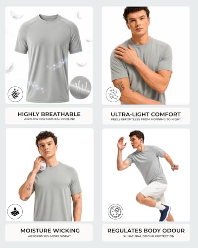 Image of Wellbi Bamboo Performance T-Shirt for Men | Raglan Sleeve Gym Training Sportswear | Quick Dry Moisture Wicking Anti-Bacterial | Ultra-Soft Breathable Eco-Friendly Activewear