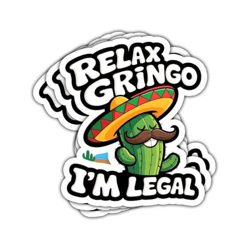 Image of 3Pcs Relax Gringo Im Legal Sticker, Relax Gringo I'm Legal Sticker for Car, Relax Gringo Calcomanias De Mexico Funny Immigrant Calcomanias Mexico Mexican Cactus Stickers for Truck Car Helmet (N1)