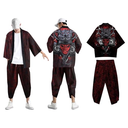 Yukata - Conjunto de kimono y pantalón 3/4 para hombre, traje tradicional japonés, uniforme samurái, disfraz de cosplay, chaqueta ninja, ropa Haori, cárdigan de verano, pantalones, Tipo 2, L Yukata - Conjunto de kimono y pantalón 3/4 para hombre, traje tradicional japonés, uniforme samurái, disfraz de cosplay, chaqueta ninja, ropa Haori, cárdigan de verano, pantalones, Tipo 2, L