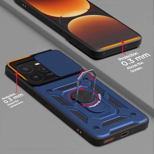 Image of Outlouders Back Cover for Realme GT 7 Pro 5G | D10 Tough Armor 360 Protection Case with Sliding Camera Shield & Ring Holder Stand Bumper Case (Blue)