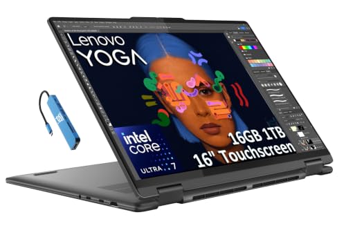 Image of Lenovo Yoga 7i 2-in-1 Business Laptop (16 inch FHD+ Touchscreen, Intel Ultra 7 155U, 16GB DDR5 RAM, 1TB SSD), Backlit, Fingerprint Reader, 1080p IR Webcam, 2X Thunderbolt 4, IST HUB, Win 11 Home, AI PC