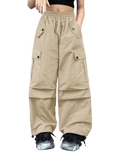 Image of Girls Versatile Casual Solid Cargo Jogger Pants Flap Pockets 6-12 Years