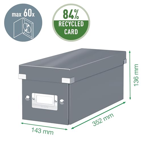 Leitz Click & Store WOW schmale Aufbewahrungsbox mit Deckel, Box zur CD Aufbewahrung, als Geschenkbox oder für Zubehör im Haushalt und Büro, 84% recycelte Premium-Hartpappe, Weiß, 60410001