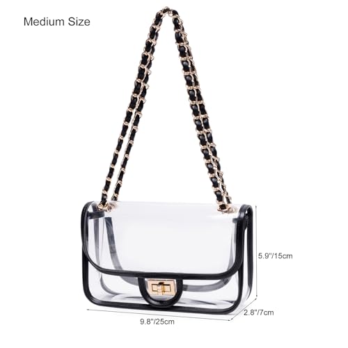 Image of Womens PVC Clear Purse Handbag with Chain Stadium Approved Clear Bag See Through Bag for Working and Concert