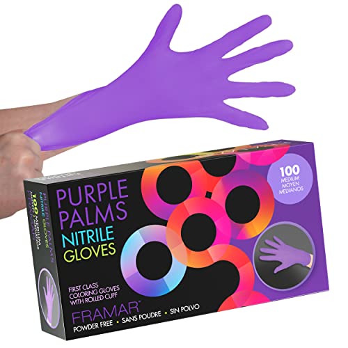 FRAMAR Purple Nitrile Gloves Medium – Cleaning Gloves Disposable Latex Free Medium, Disposable Gloves Medium, Medium Gloves, Medium Nitrile Gloves, Rubber Gloves Cleaning, Purple Gloves – 100 Pk