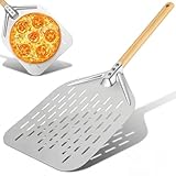 Dexpally 12 Zoll Pizzaschieber Edelstahl, Pizzaschieber Perforiert mit Abnehmbarem Holzgriff, Aluminium Pizza Schieber, Pizzaschaufel mit Großer, für Grill und Backofen (40 * 30 cm)