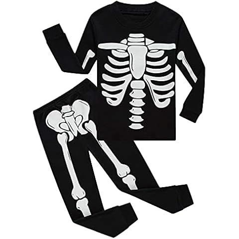 DDSOL Kids Boys Pajamas Set Halloween Skeleton Glow in The Dark Cotton Long Sleeve Sleepwear Toddler Clothes Outfit Size 7 Years Cover