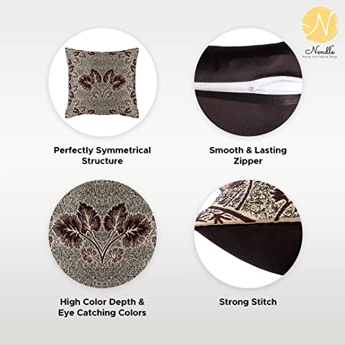 Image of Nendle Jacquard Weaved 16X16 Inch Polycotton Ethnic Floral 210 TC Cushion Cover Set Of 5 (40 * 40Cm, Brown)