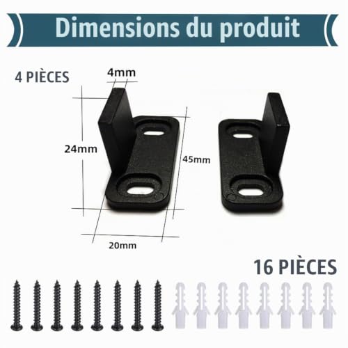 ZORVYN Lot de 4 guides pour porte coulissante, rail réglable, roulettes de sol ajustables, clip de guidage au sol avec vis et tubes d'expansion (4,2 x 1,8 x 2,2 cm) – vue 2