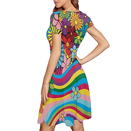 Image of AFPANQZ Womens Casual Summer Lightweight Vintage Dress Short Sleeve Midi Dress Knee-Long Luxury Formal Dress
