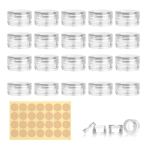 LEPZUR Mini Boite Plastique Contenants Cosmétiques 20 Pièces Pots D'Échantillons De Voyage Petite Pot Ronds Clairs Vides Mini Pots Cosmétiques Vide Pour Crème Échantillons Poudre Baume À Lèvres