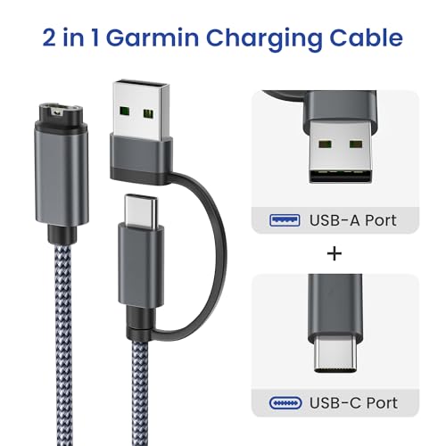 Image of Itramax 2-in-1 Type-C Charging Cable for Garmin Watch 4FT 2-Pack,Charger Cord for Fenix 8 7 7X 7S Sapphire Solar 6 6X 6S 5X 5S 5 Plus,Forerunner 970 965 955 265 255 165 70 55 45,Instinct E 3 2 2S 2X