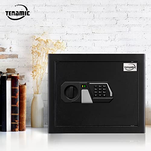 Tenamic Fireproof Safe Box 1.2 Cuft Electronic Digital Security Box, Keypad Small Lock Box Cabinet Safes With Internal Light, Solid Alloy Steel Office Hotel Home Safe With 2 Passwords, Black #TOP7
