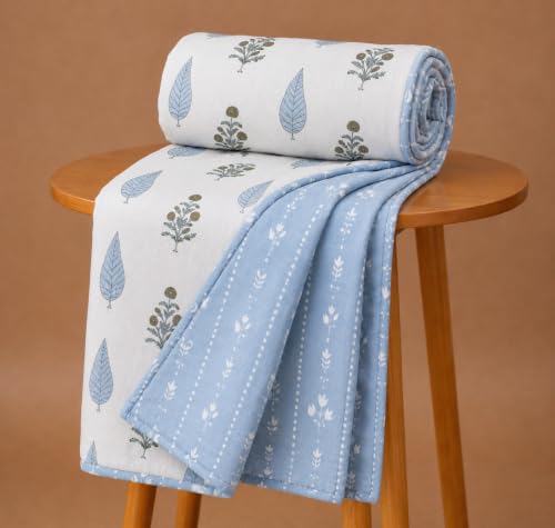 Image of Amazon Brand - Umi Single Cotton AC Dohar Blanket 57x87 Inches | 160 TC Three Layer Lightweight Comforter | Soft Elegant Printed Single Bed Quilt