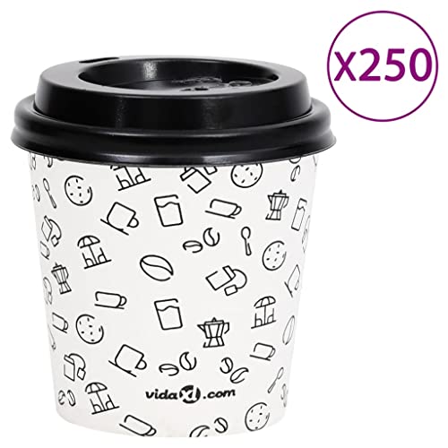 vidaXL 250x Vasos de Papel de Café con Tapa Taza Desechable Bebidas Té Chocolate Leche Recipiente Tiendas de Comida para… - Imagen 3