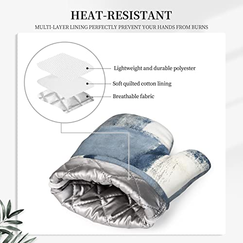 Oven Mitts Pot Holders Set Gray Blue Modern Art Silicone Kitchen Gloves Potholders Heat Resistant For Chef Baking Cooking Grilling Bbq 4 Pack Mitt #TOP3