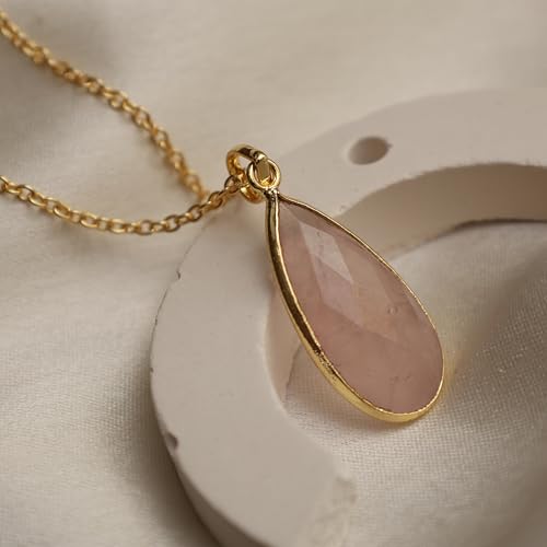 Gempires Labradorite Long Pear Bezel Faceted Gemstone Necklace with 18 inches14K Gold Plated, Teardrop-Shape Pendant, Jewelry for Women, Necklace For Formal Events, (Labradorite)4