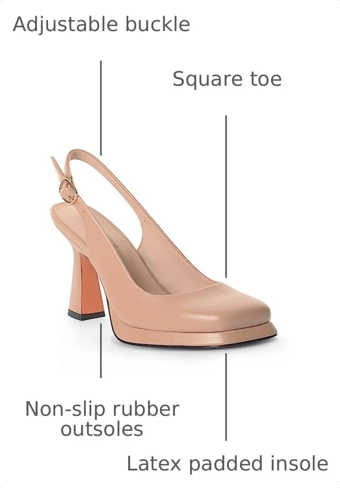 Image of ANN CREEK Women's Platform Slingback High Heels Ladies Square Toe Pump Shoes