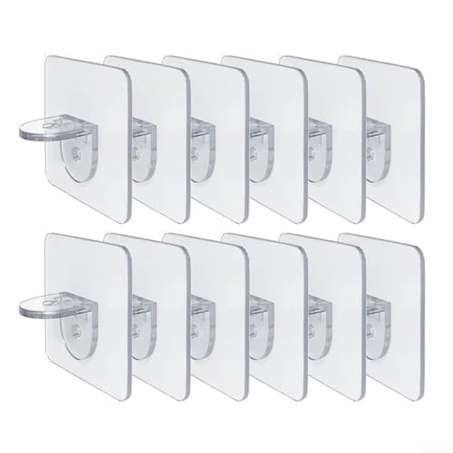 Linnkyfloa Shelf Support Pegs 6/12 Pcs - Clear Cabinet Shelf Wall Hangers for Glass Wood or Solid Surfaces, No Tools Punch- Installation, Holds Up to 20 kg,(12pcs)