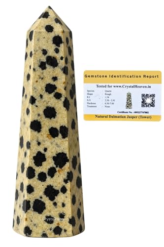 Image of Certified Dalmatian Jasper Crystal Tower Obelisk Point for Chakra, Healing and Balancing - AAA Grade Original Certified Gemstone Agate for Reiki Meditation Yoga Spiritual (3-4 Inches)