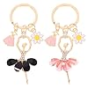 MUCKLILY Lot de 2 Porte-Clés Fille Danseuse avec Décorations Brillantes Pendentifs Rose et Noir Accessoires Légers pour Sac à Main Clés de Voiture ou Sac à Dos Cadeau pour Fête et