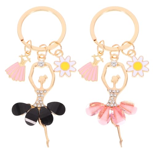 MUCKLILY Lot de 2 Porte-Clés Fille Danseuse avec Décorations Brillantes Pendentifs Rose et Noir Accessoires Légers pour Sac à Main Clés de Voiture ou Sac...