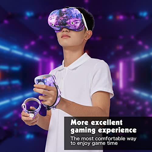 Relohas Accessories For Oculus Quest 2, Vr Accessory Set For Meta Quest 2, Include Controller Grip Leather Cover, Vr Shell Cover, Face Cover, Lens Cover And 10Pcs Disposable Eye Cover(Galaxy Purple) #TOP6