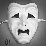 White Full Face Comedy Tragedy Jester Mask Phantom of The Opera Masquerade Venetian Witty Smart Cynical Mardi Gras Mask (Tragedy)