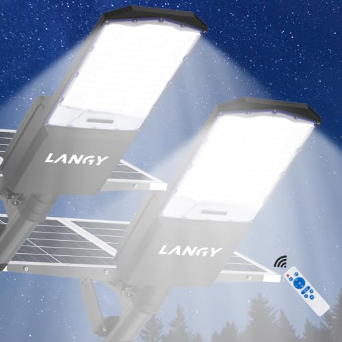 Paquete de 2 luces solares de calle de 1000 W, 80000 lm, luces de seguridad impermeables IP67 del atardecer al amanecer con control remoto y soporte de montaje antiroturas, iluminación comercial