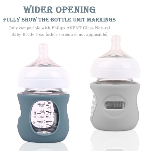 3 Pack Silicone Sleeves for Avent Natural Glass Baby Bottles, Anti Breakage Baby Bottle Holder, Compatible Philips Avent Glass Natural Baby Bottle 4 oz(Grey+Dark Blue+Apricot) - Thumbnail 3