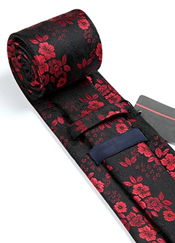 Image of HISDERN Men Floral Ties Woven Classic 3.4 inch Necktie Set Formal Tie Pocket Square for Wedding with Handkerchief Gift Box