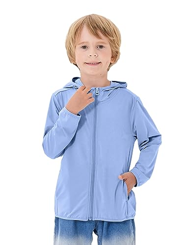Image of TAGIHOO Kids Active Zipper Sun Protection Jacket Boys Girls Hooded Cooling Shirt Pockets Fishing Running Outdoor