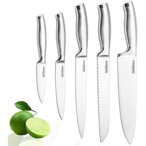Svensbjerg Modern-Silver Chef Kitchen Knife Set without Block, Chef Knife Set for Cooking, Knife Set for Kitchen, Stainless Steel, Sharp, German Brand | SB-KS101 Cover
