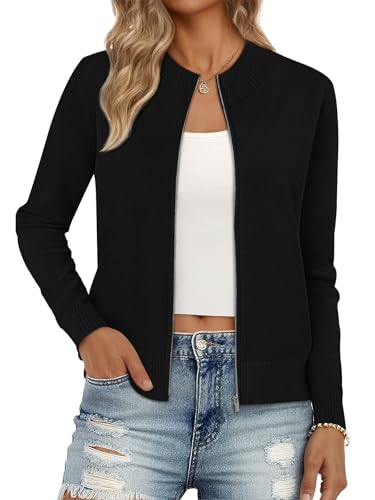 LILLUSORY Womens Zip Up Cardigan Sweaters Crew Neck Trendy Jackets Long Sleeve Outfits Fall Fashion 2025 Winter Clothing