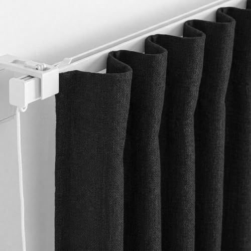 Image of FRESH FROM LOOM Jute 5 ft Curtain for Windows | Premium Curtains for Slider Track | Non-Ring Curtains | S-Wave Pleat | Parda | Light Block Parde | Breathable Fabric (Size - 5ft, Black, 2pc)