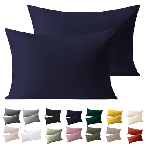 Soifox Pillow Cases 2 Pack, Navy Pillowcases with Envelope Closure, 100% Brushed Microfiber House Wife Pillow Covers Wrinkle and Stain Resistant, Standard Size 50x75 cm