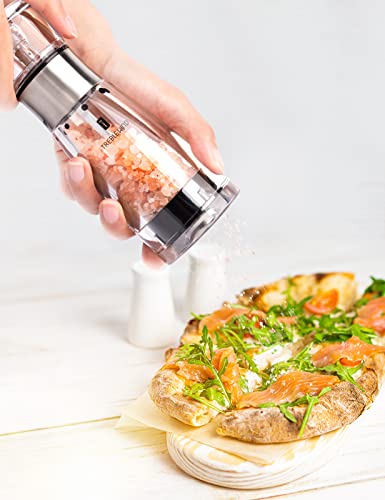 Great Grips Pepper And Salt Grinder Set- Refillable Pepper Grinders 5 Coarseness Fit Pink Himalayan & Sea Salt, Black Peppercorn Treblewind #TOP7