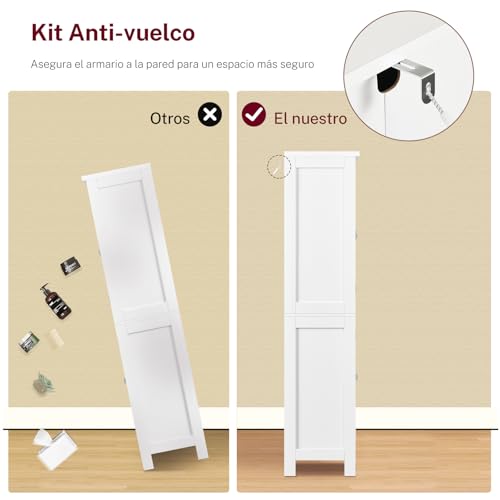 Miniatura 8 de Teenfon Alacena De Cocina Alta Y Despensa, Armario De 4 Puertas Con 6 Estantes Y 2 Compartimentos En La Puerta, Aparador Y Mueble De Almacenaje Multiusos Para Cocina, Salón, Comedor, 130 Cm, Blanco