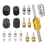 Titwaye 16 PCS Air Conditioning Valve Core Kit, R134A AC Valve Core and Seal Cap Set, Universal A/C Service Port Repair Kit, for Cars, Trucks, SUVs (Black)