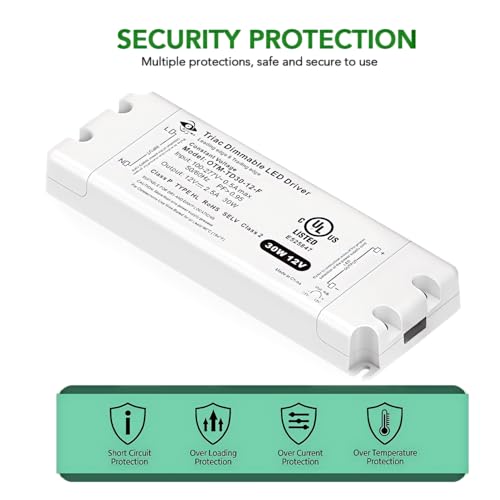 Image of 30W 12V LED Driver Triac Dimmable, Constant Voltage Power Supply, AC 100-277V to DC 12V Low Voltage Transformer for LED Strip Lights, Compatible with Lutron Leviton Dimmers, Class 2, UL Listed