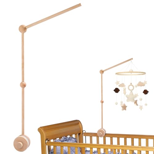 Auauraintt Support mobile pour lit bébé, support mobile bébé réglable en hauteur en bois,...