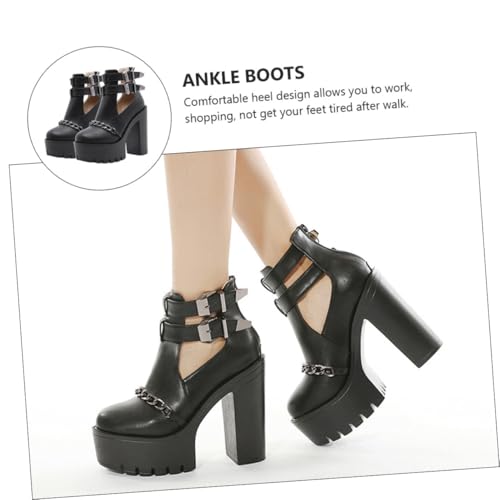 Bottines pour femmes à talons hauts rivets imperméables chaussures chaînette Gatuida