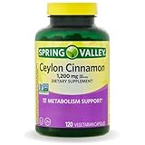 Spring Valley Ceylon Cinnamon Capsules 1200 mg Capsules, Support Metabolism * 120 Count | Non-GMO & Gluten Free Pills (Pack of 1)