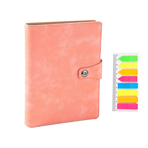Eage A5 PU Leather Notebook Binder, Refillable 6 Ring Binder Cover for A5 Filler Paper, Loose Leaf Personal Planner Binder with Magnetic Buckle, Pink